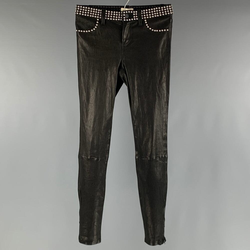 L'AGENCE Size 26 Black Leather Studded Lamb Skin Jean Cut Casual Pants